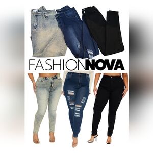 3 For 1 Fashion Nova Women's Jeans Lot - Dark Blue, Black, and Acid Wash (14)